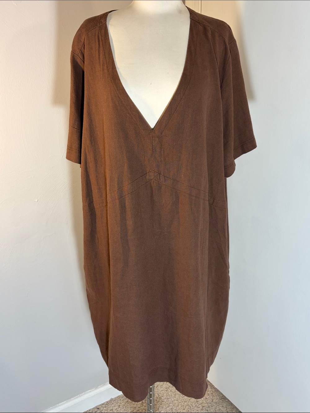 Old Navy Brown V-Neck Midi Dress